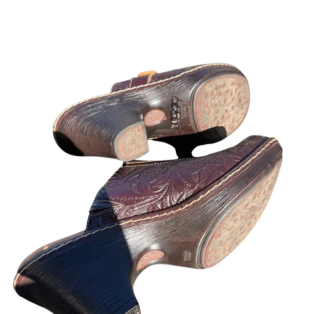 Söfft Tooled Brown Leather Slip-On Heeled‎ Mules Women's 7 - Picture 12 of 16